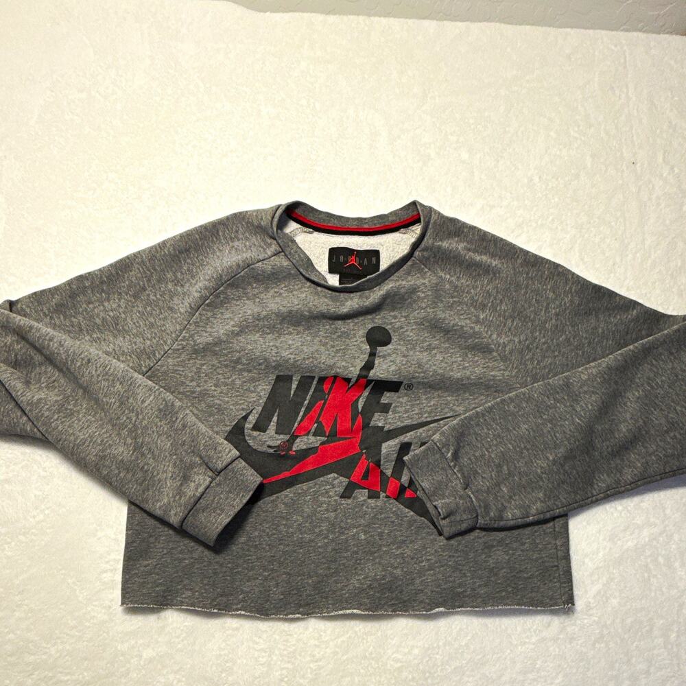 Jordan Air Jordan Women's S Gray Fleece Cropped Crewneck Logo Sweatshirt